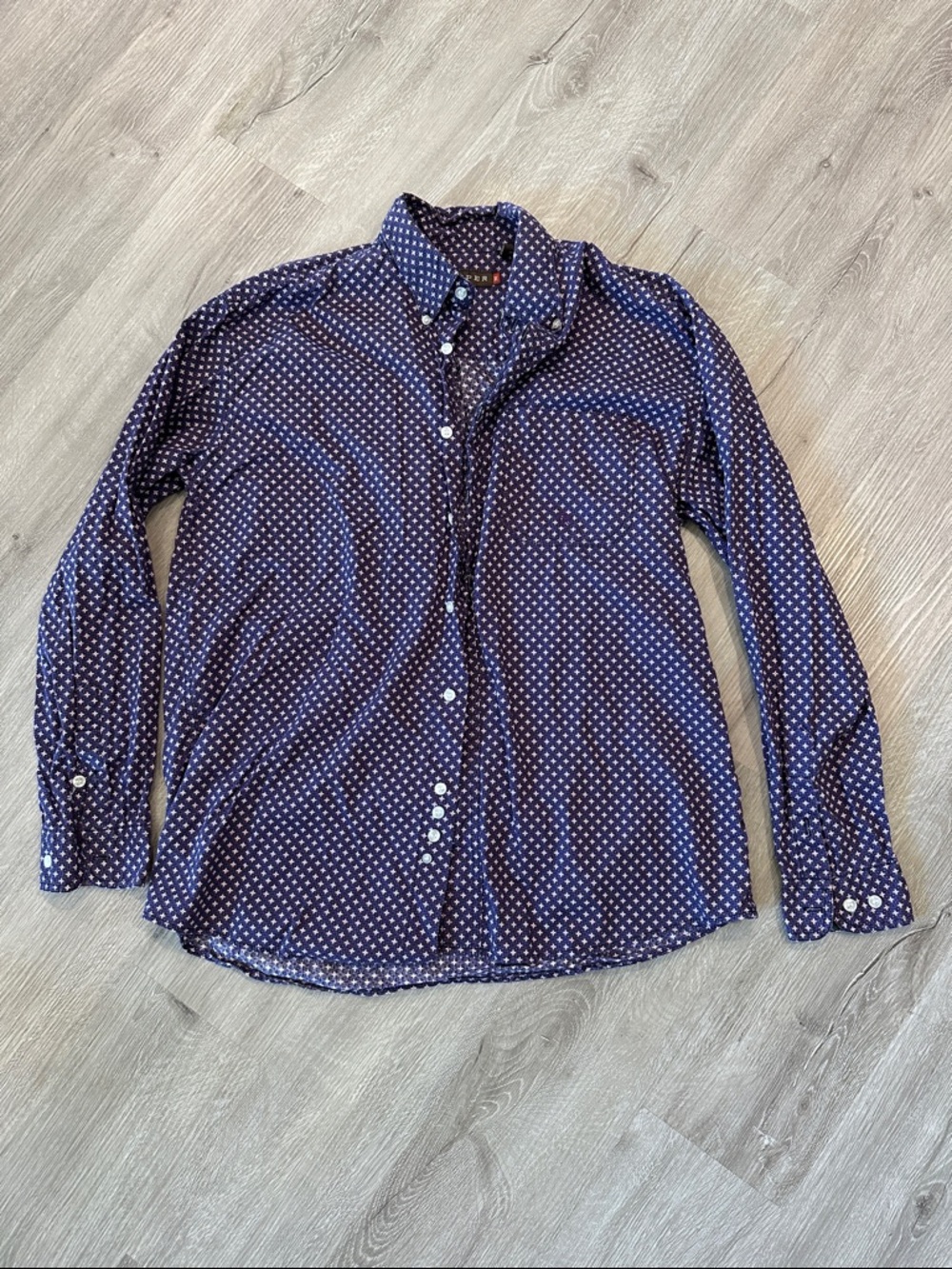 Roper Navy Blue Button-Down Shirt with White Dot Print